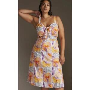 Anthropologie x Cecilia Pettersson Tie-Front Floral Midi Dress - Preowned Sz 4
